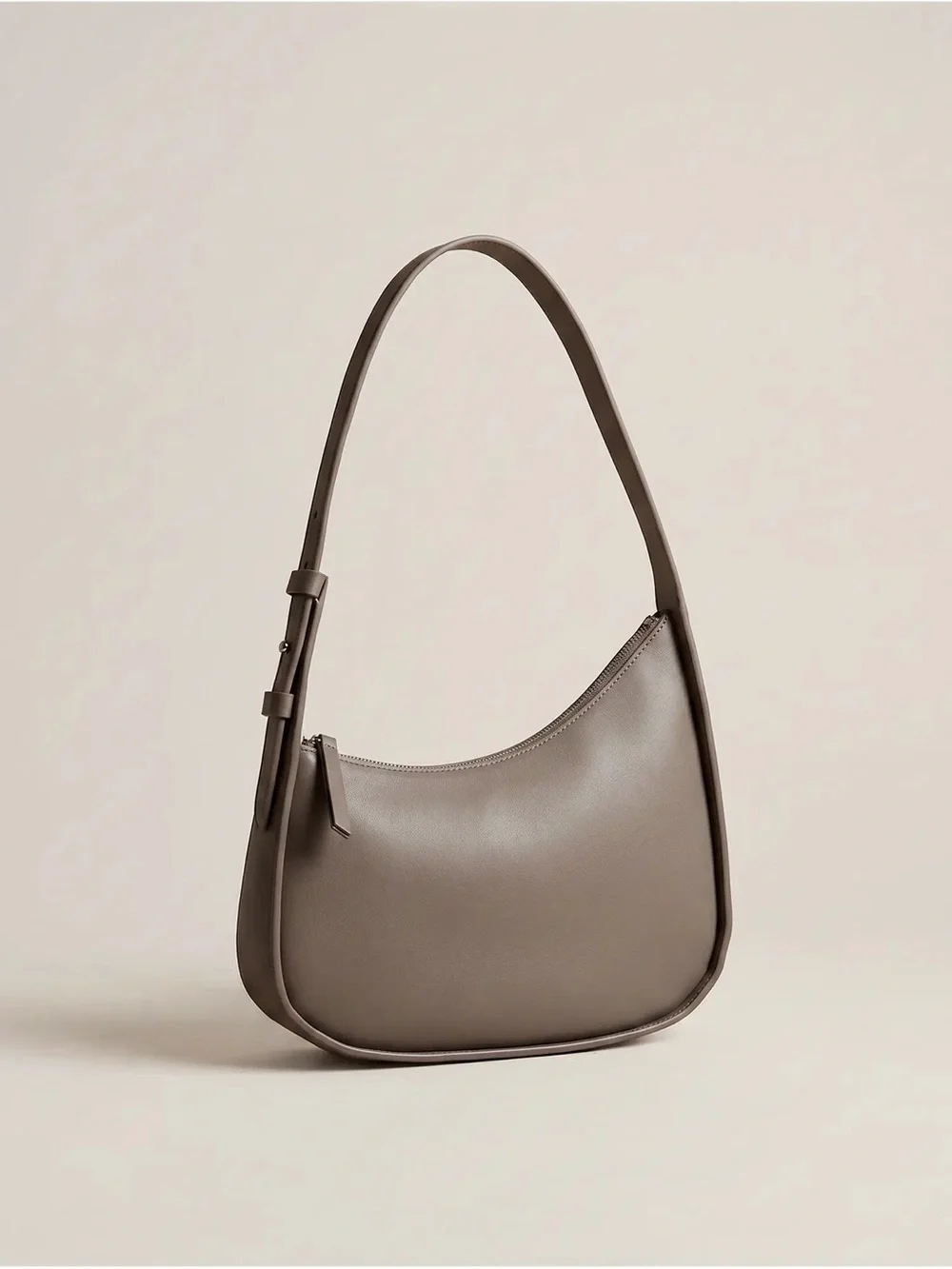 Quince Taupe Leather Shoulder Bag - Minimal Hobo Style